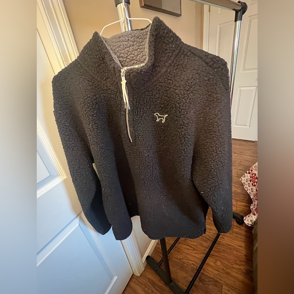 Womens Black Sherpa Quarter-Zip Pullover
